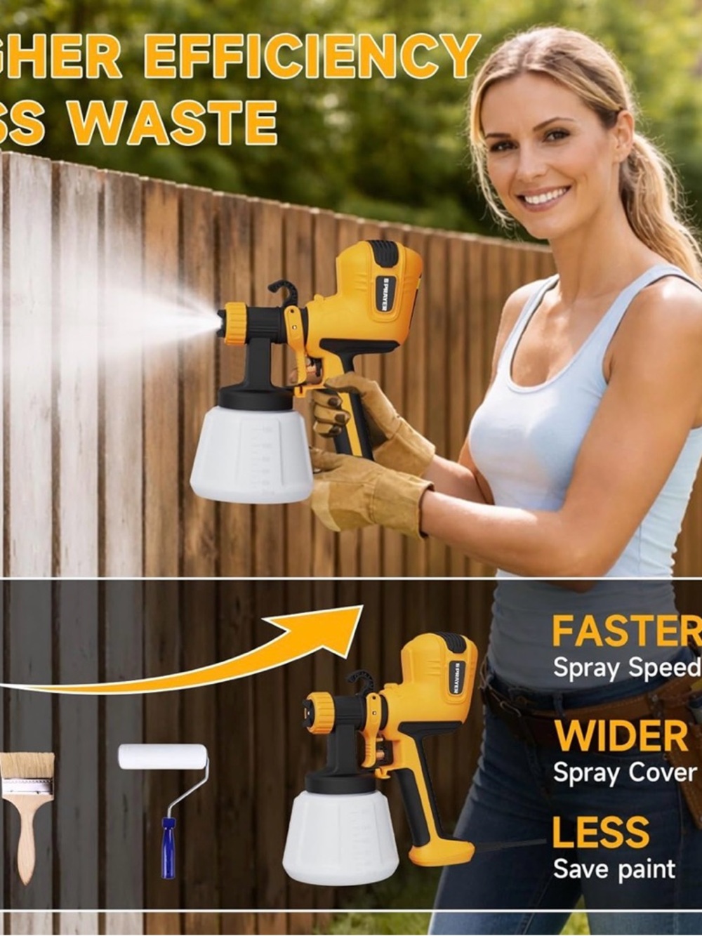Yellow Electric Paint Sprayer Gun with White Paint Cup